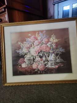 TC CHIU signed framed Floral Still Life Print Gold Frame