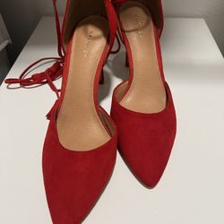 Halogen Red Suede Tassel Heels 