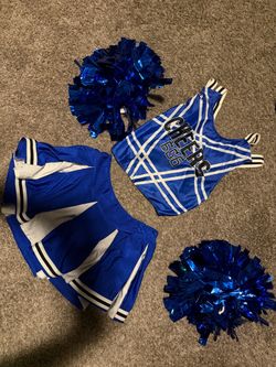 Blue Cheerleader Costume Set with Pom Poms