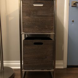 Stainless Steel Storage Shelving Unit With Wood Storage Boxes