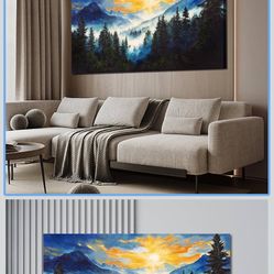 Canvas Wall Art Decor Landscape Wall Art for Living Room Art Work for Wall Decor Mountain Botanical Wall Art Foggy Forest Wall Art Decor Art Work for 