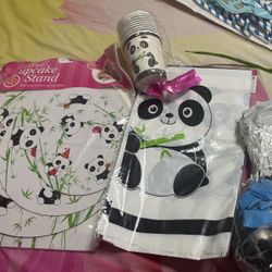 Panda Theme Cupcake Stand Table Cloth Nd 10 Glases