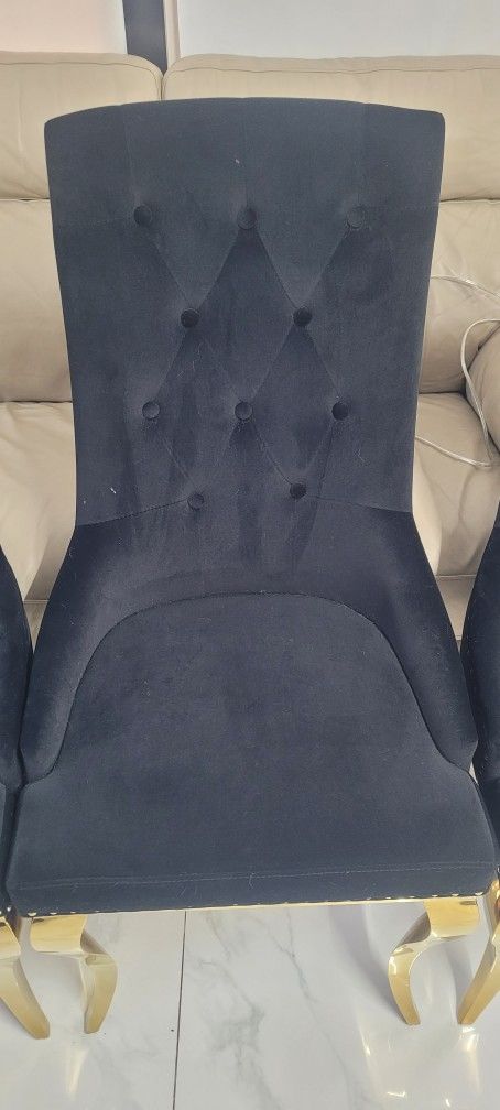 6 Sillas De Metal Doradas Com Tapisado En Negro