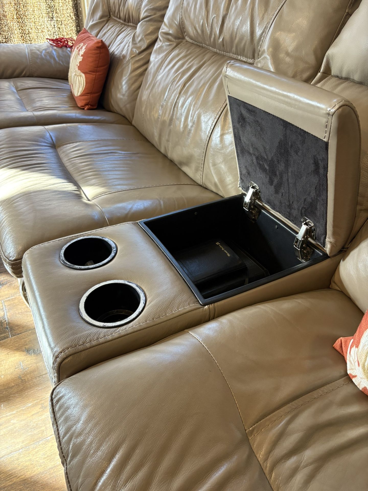 Real Leather Sofa With 3 Power Recliners