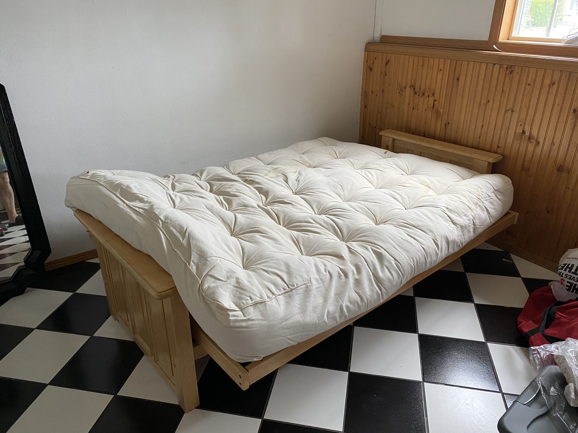 Wood bed.