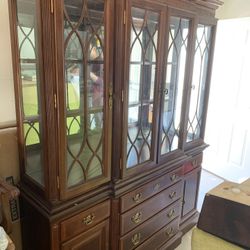Dining Room Set (beautiful Table with Glass Table Top, Chairs, Buffet With Hutch)