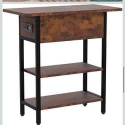 Yoobure End Table with Charging Station, Flip Top Side Table with USB Ports and Outlets, Narrow Nightstand with Storage Shelves for Small Space, Berry