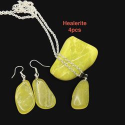 Healerite (Noble Serpentine) Genuine Stone,Pendant Necklace, & Earrings Set