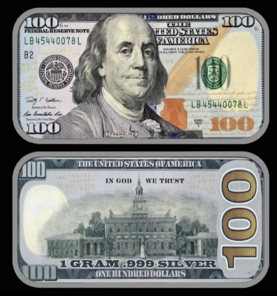 2025 1g Silver - Benjamin Franklin $100 - Colorized 1 gram .999 Fine Silver Bar