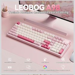 LEOBOG Teclado mecánico inalámbrico A98, Tri-Mode BT5.0/2.4GHz/USB-C, teclado cremoso con teclado numérico, estructura de junta intercambiable en cali