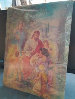 Vintage 1970's 3-D Animated Lenticular Print "Christ Blessing The Children" (Nice) L@@K!
