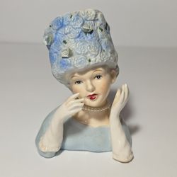Relpo Lady Head Vase Blue Flowers 4.75"