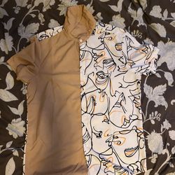 Tan And Cream Graphic Shirt; M