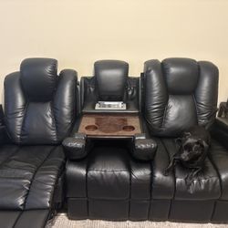 Black Leather Reclining Sofa