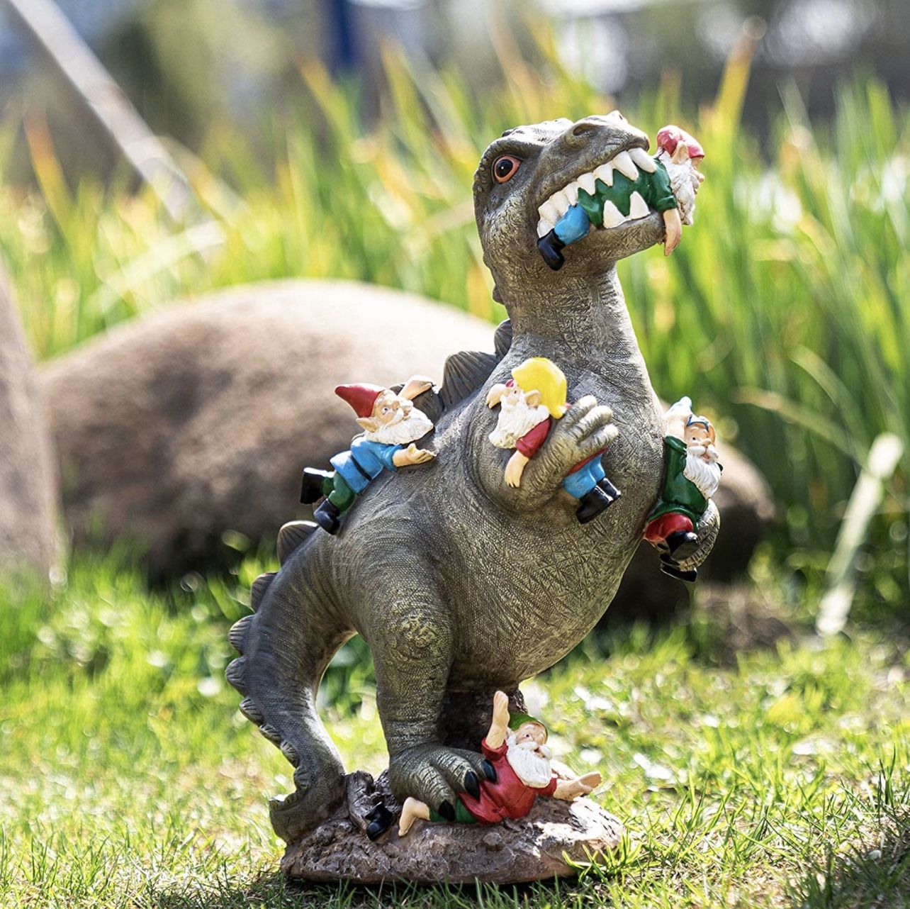 Dinosaur Eating Gnomes Garden Art Outdoor for Fall Winter Garden Decor ,Outdoor Statue for Patio
