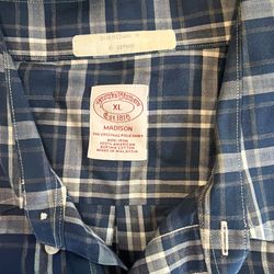 Brooks Brothers Madison Mens Size XL Blue Plaid Long Sleeve Button Down Shirt