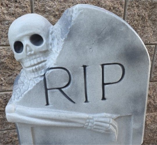 Vintage Halloween Blow Mold Tombstone RIP Skeleton