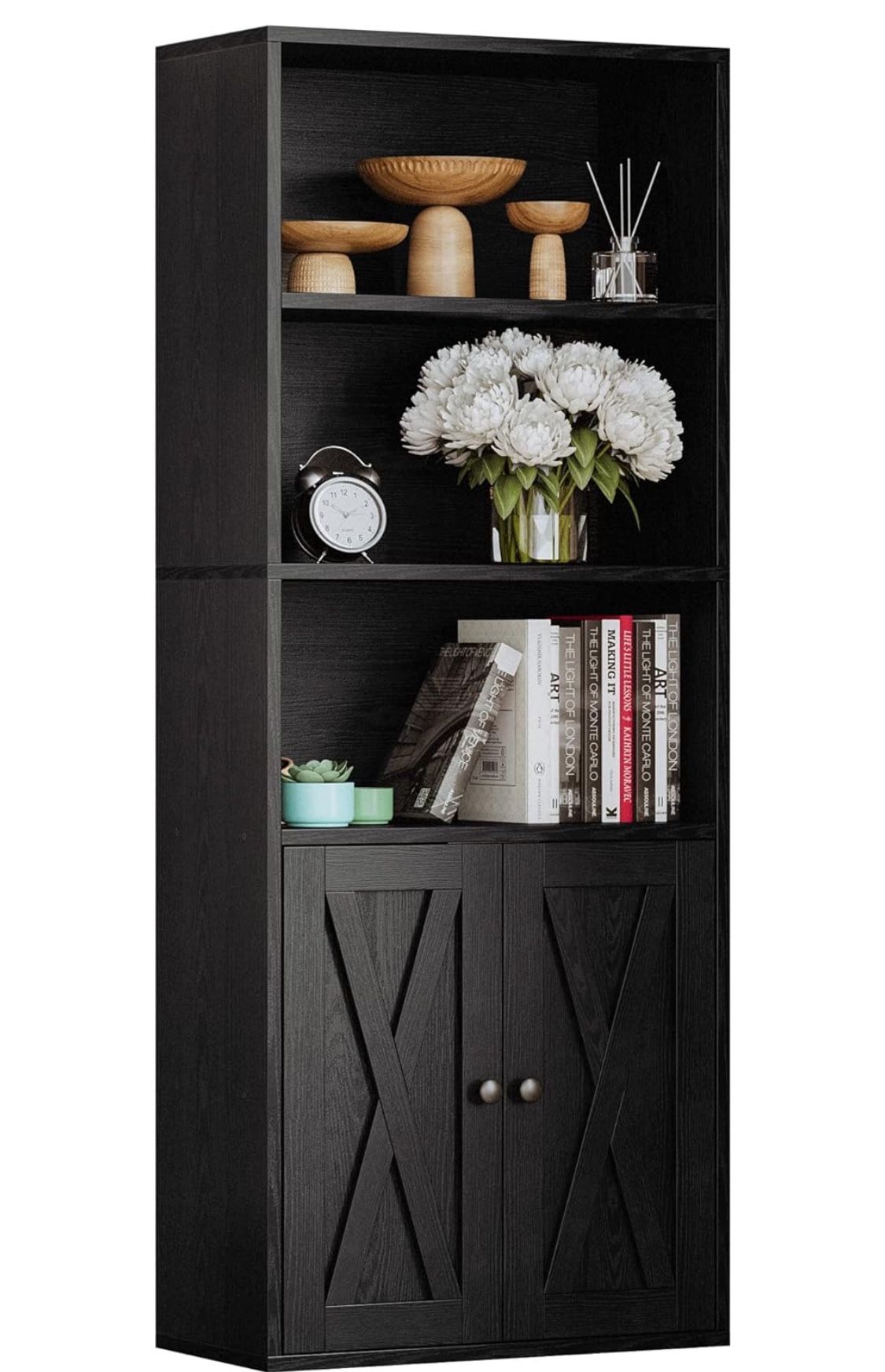 🥨IRONCK Industrial Bookshelves and Bookcases with Doors 11.8 in Depth Floor Standing 5 Shelf Display Storage Shelves Bookcase Home Decor Furniture