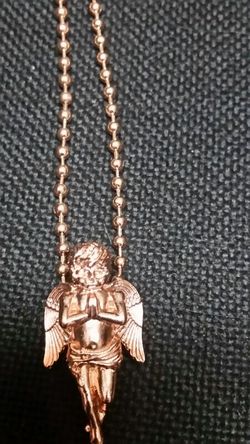 Angel necklace with beaded chain beaded chain is 27 inches 18 karat gold plated