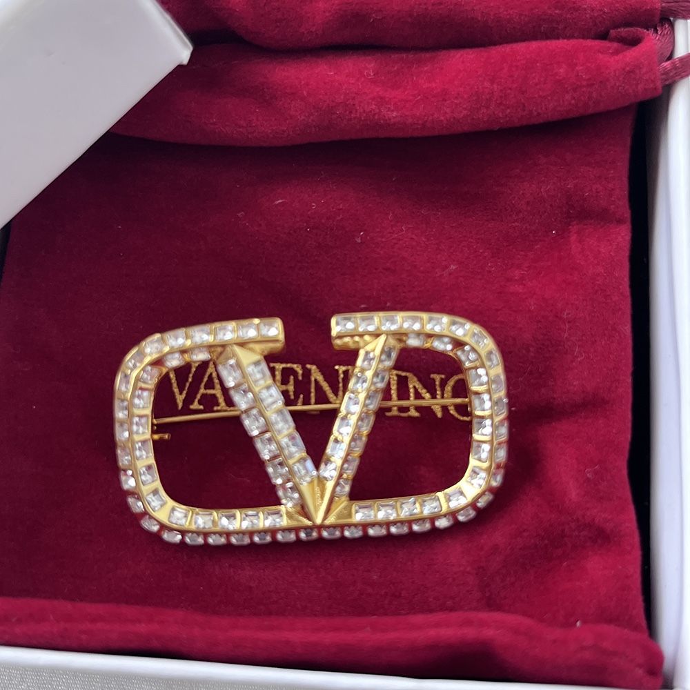 Valentino Gold Tone Logo Brooch