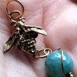 Real Bronze Bee Connector Artisan Made w/Gemstone Dangle