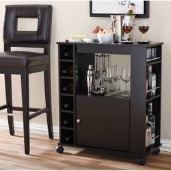 New Mobile Wood Modern Dry Bar Storage Wine Cabinet 