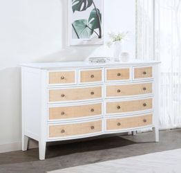 2 Piece Set Bexhill Nightstand & Dresser in White & Rattan