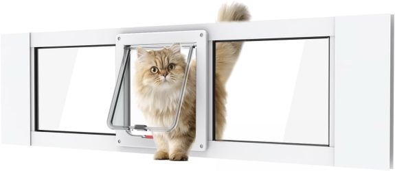 Aluminum Cat Door for Windows - Adjustable to Fit Window Width 36"-40" Quick-Fit Cat Door Window Insert, Magnetic Suction Design, 4 Locking Modes, Per