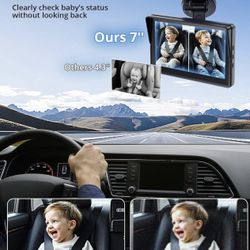 Car Camera for 2 Kids, 7 inch Display with 2 IR Night Vision Cameras, rear facing backseat