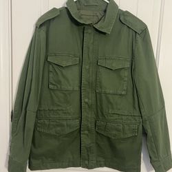 CALLIOPE Vintage 90s Green Military Denim Jacket