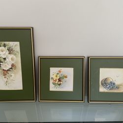 Set Of Three Flowers Paintings