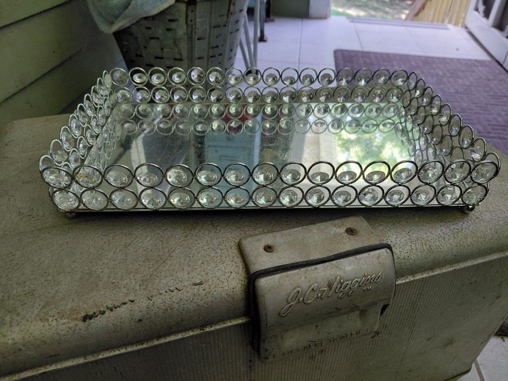 Silver Glass Art Tray Cocktail Makeup Bathroom Ornamental