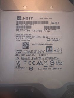 HUH721010AL5200 - HGST Ultrastar 10TB SAS 12 Gb/s  3.5” LFF 7,200RPM HDD