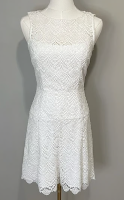 White Scalloped Crochet Lace Sleeveless Dress (Size 4, WHBM)
