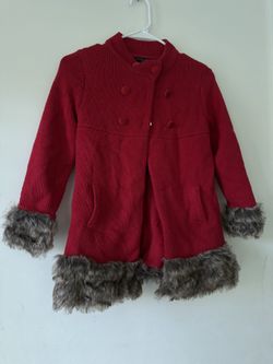 Christian Siriano Toddler Girls red knit sweater jacket with faux fur trim