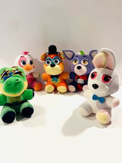 official Funko plush toys from the Five Nights at Freddy's: Security Breach series.The set typically includes characters like Glamrock Freddy, Glamroc