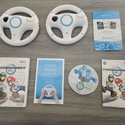 Nintendo Wii Mario Kart Game & Two Steering Wheels 