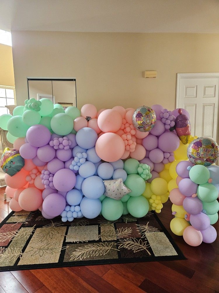 Balloon Wall Pastel Colors Pink Birthday Party Balloons