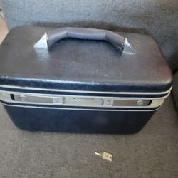 With Key and Mirror Vintage Samsonite Profile II Dark Blue Makeup Train Case Bag Luggage with Tray!