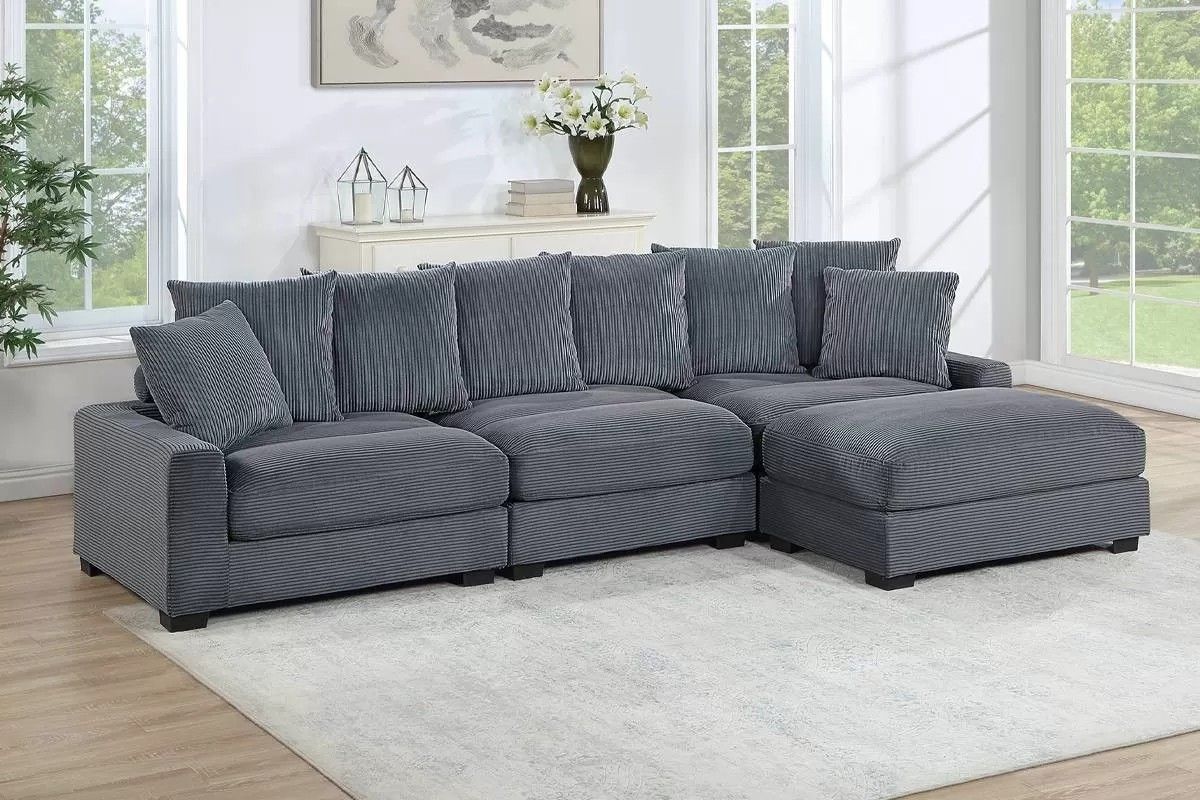 Brand New Dark Grey Corduroy Modular Sectional Sofa