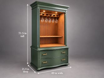 Restored Vintage home bar Cabinet/wine bar-with built in lighting-forest green