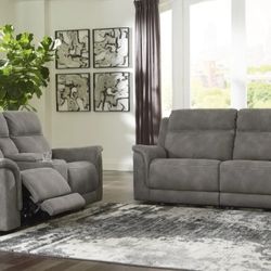 Next-Gen DuraPella Slate Power Reclining Living Room Set

