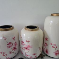 ​Set of 3 Cherry Blossom Ceramic Vases