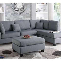 Gray Sectional Sofa With Ottoman (Free Delivery)