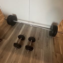 Two Piece Barbell With Two Dumbbells