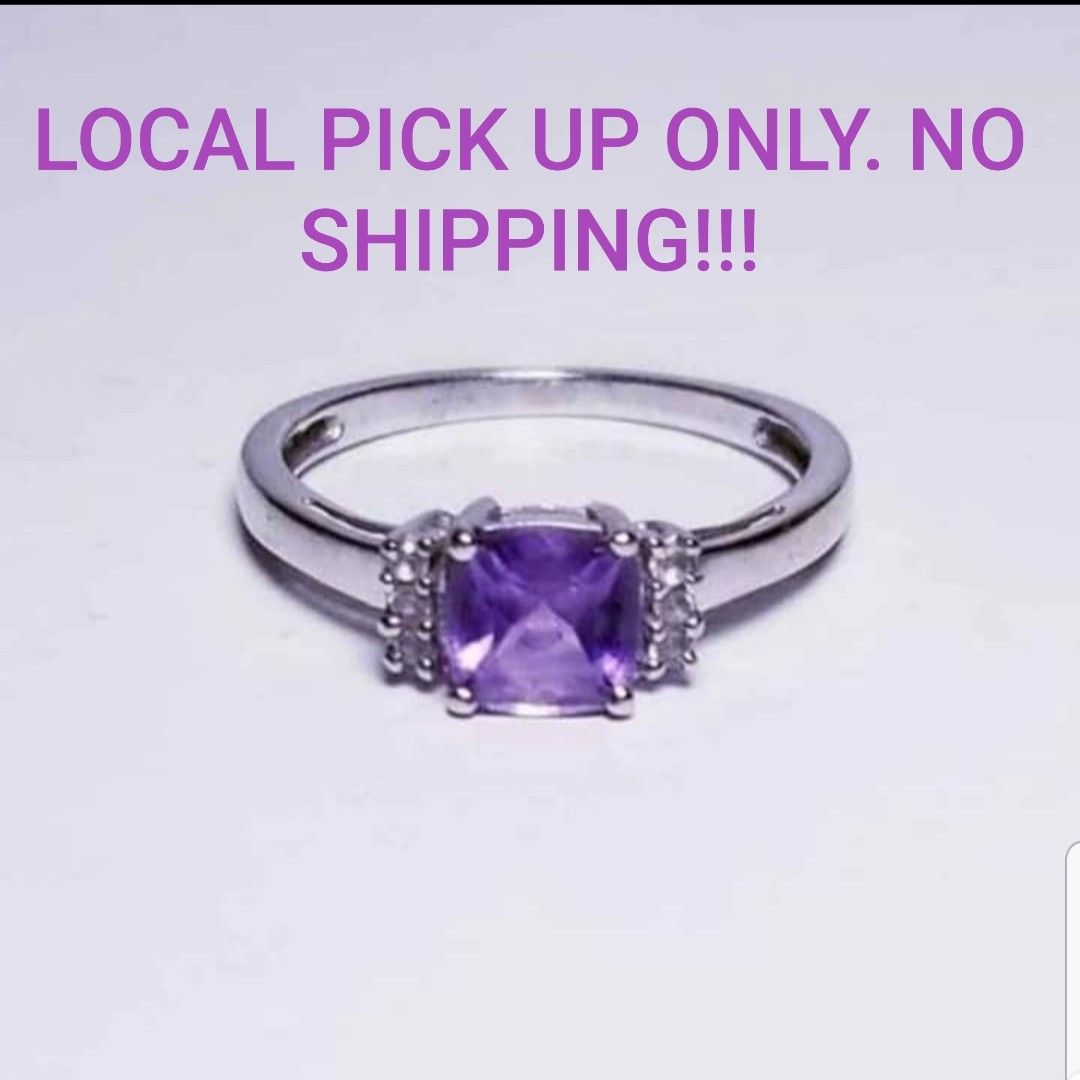 10k white gold amethyst diamond ring NO SHIPPING!