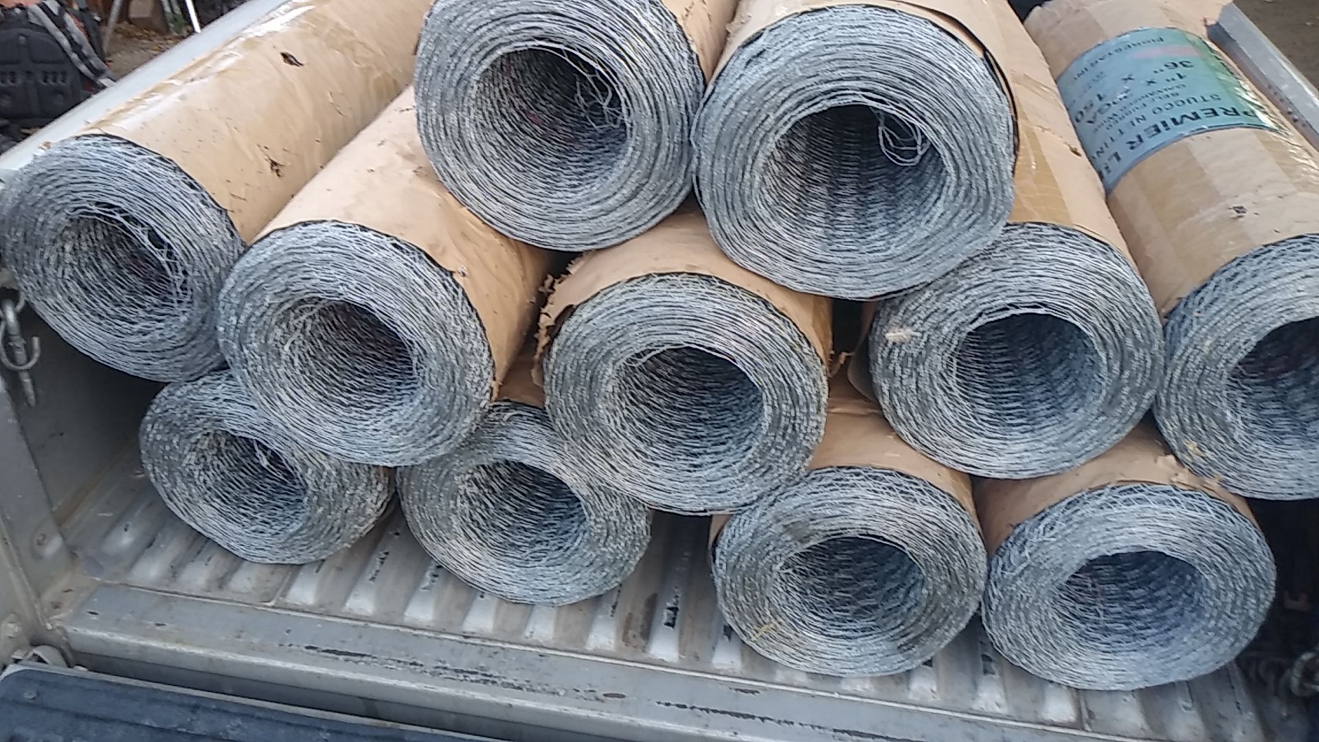 Premier line stucco netting self furred galvanized chicken wire gauge 20. hight 36". length 150' new $60 EACH ROLL