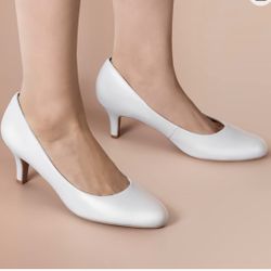 NEW ANKIS low heel comfortable womens white pumps Size 8