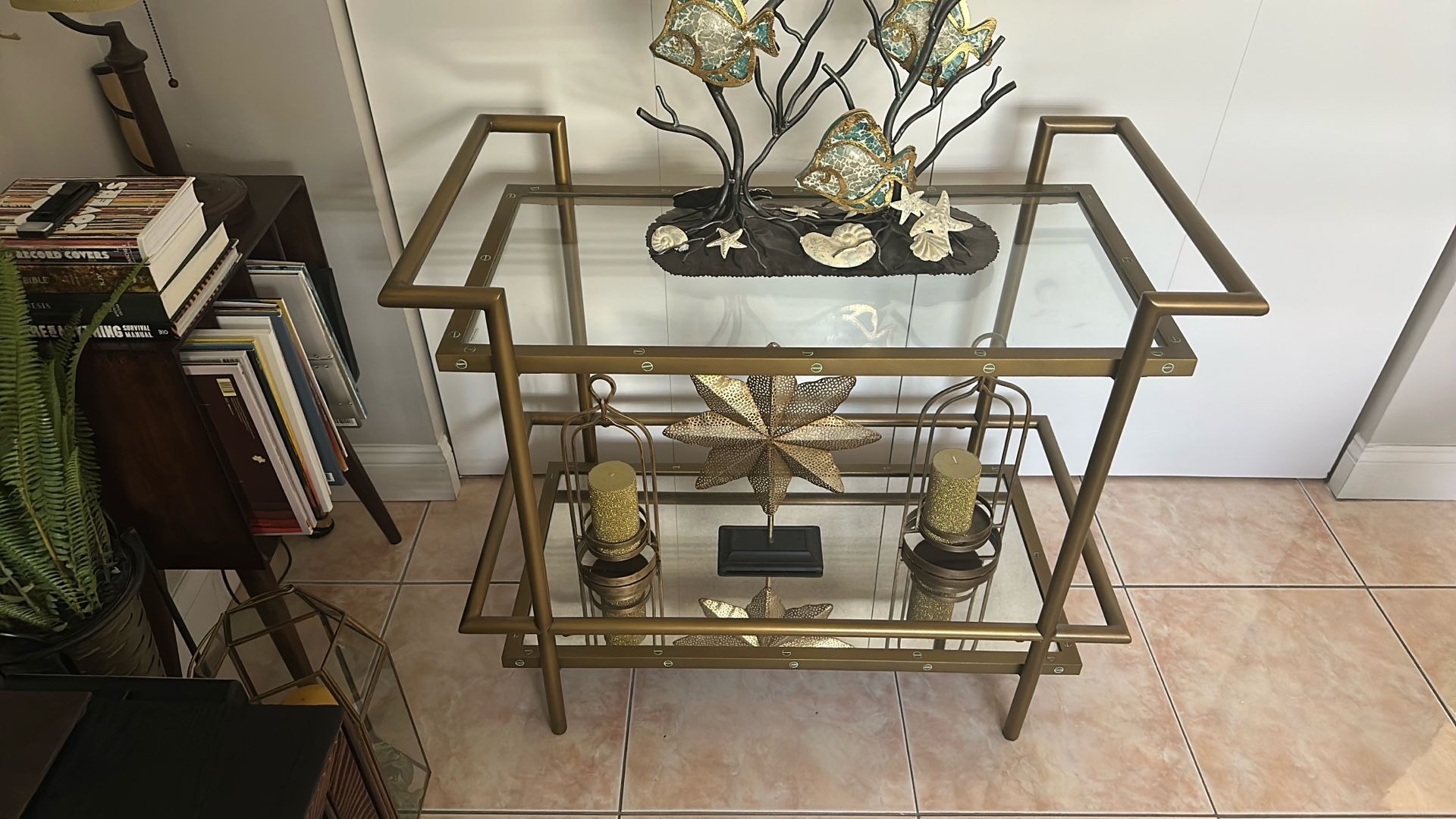 Metal gold toned bar table