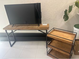 Rustic Industrial Desk & 3-Tier Storage Shelf Set